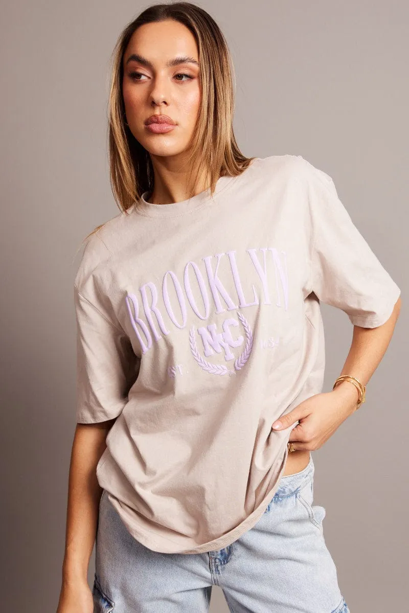 Grey Graphic Tee Short Sleeve Flexible Waistband Casual Trousers