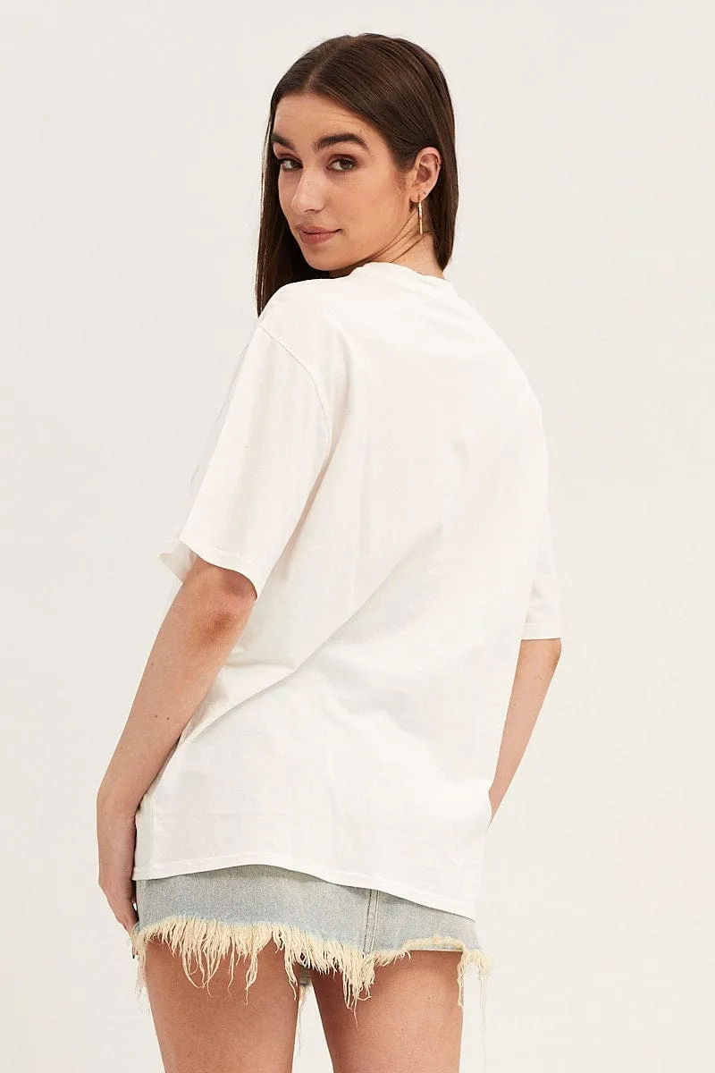 White Crew Neck Oversized Graphic T-Shirt Minimalist Design