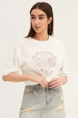 White Crew Neck Oversized Graphic T-Shirt Comfortable fit Classic and Comfy