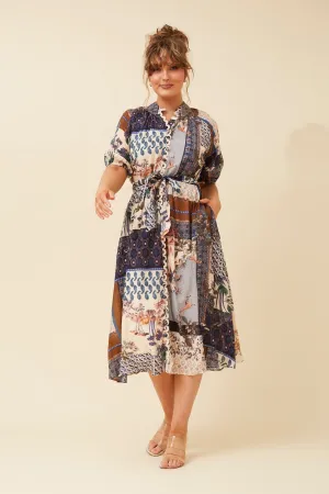 Comfortable casual midi Haze Light GENEVA PATCHWORK SHIRT DRESS
