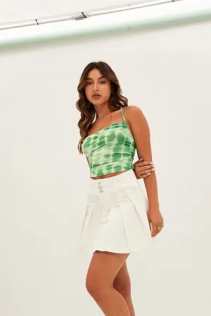 White Mid Rise Pleated Denim Mini Skirt Smooth Motion
