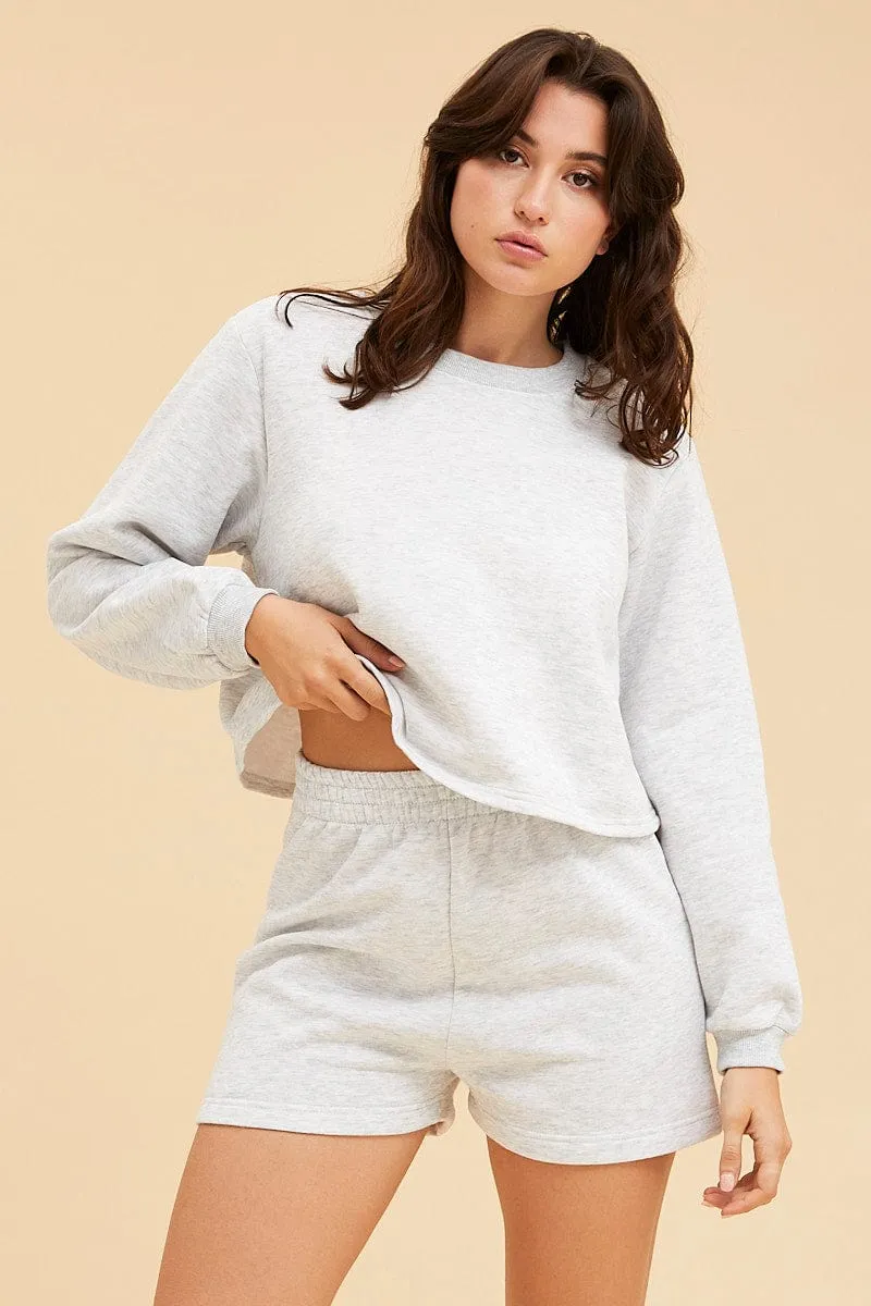Grey Lounge Shorts Cotton Fleece Relaxed Fit ReinforcedPockets Exclusive item