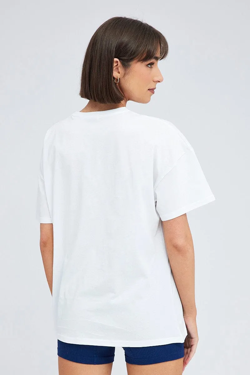 White Print Graphic Tee Monaco Yacht Club Slogan T-shirt Sustainable Packaging Soft Texture