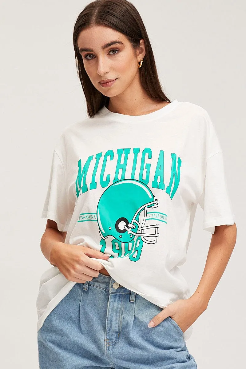 Practical Comfort White Graphic T Shirt Short Sleeve