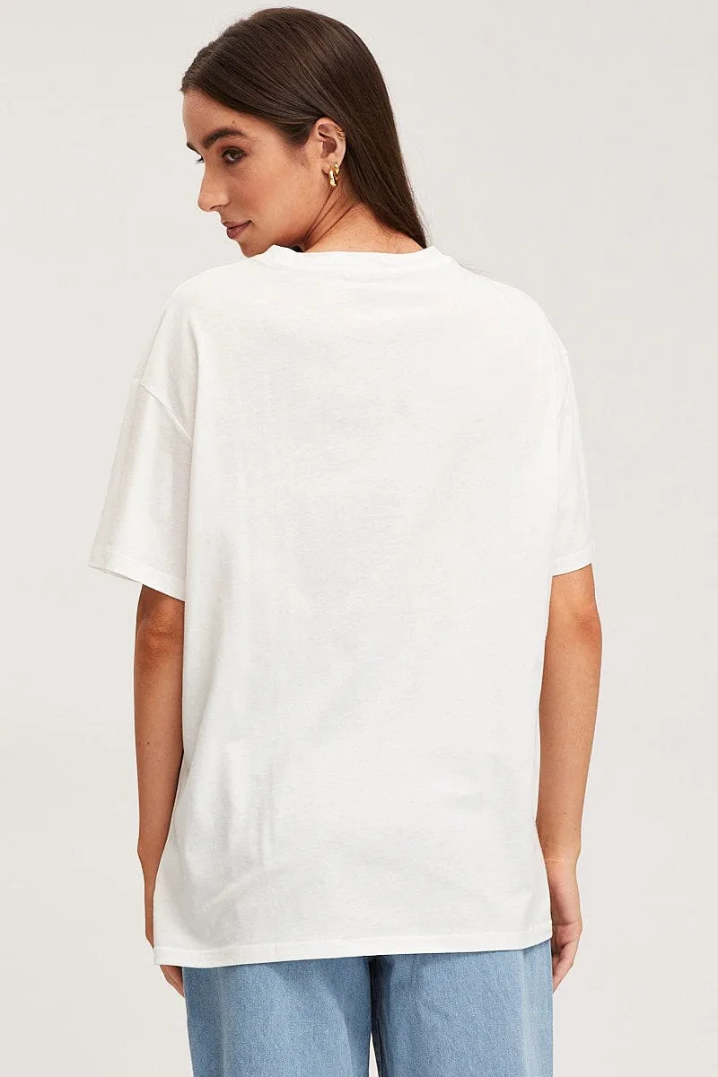 White Graphic T Shirt Short Sleeve Beachwear Micro Perforated Fabric