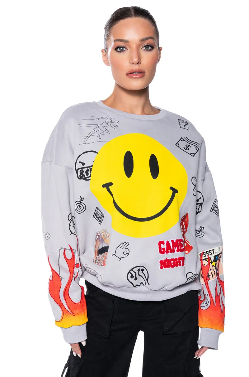 Modern Chic HAPPIER THAN EVER CREWNECK SWEATSHIRT