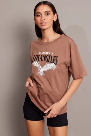 Versatile Style Trend Brown Graphic Tee Short Sleeve