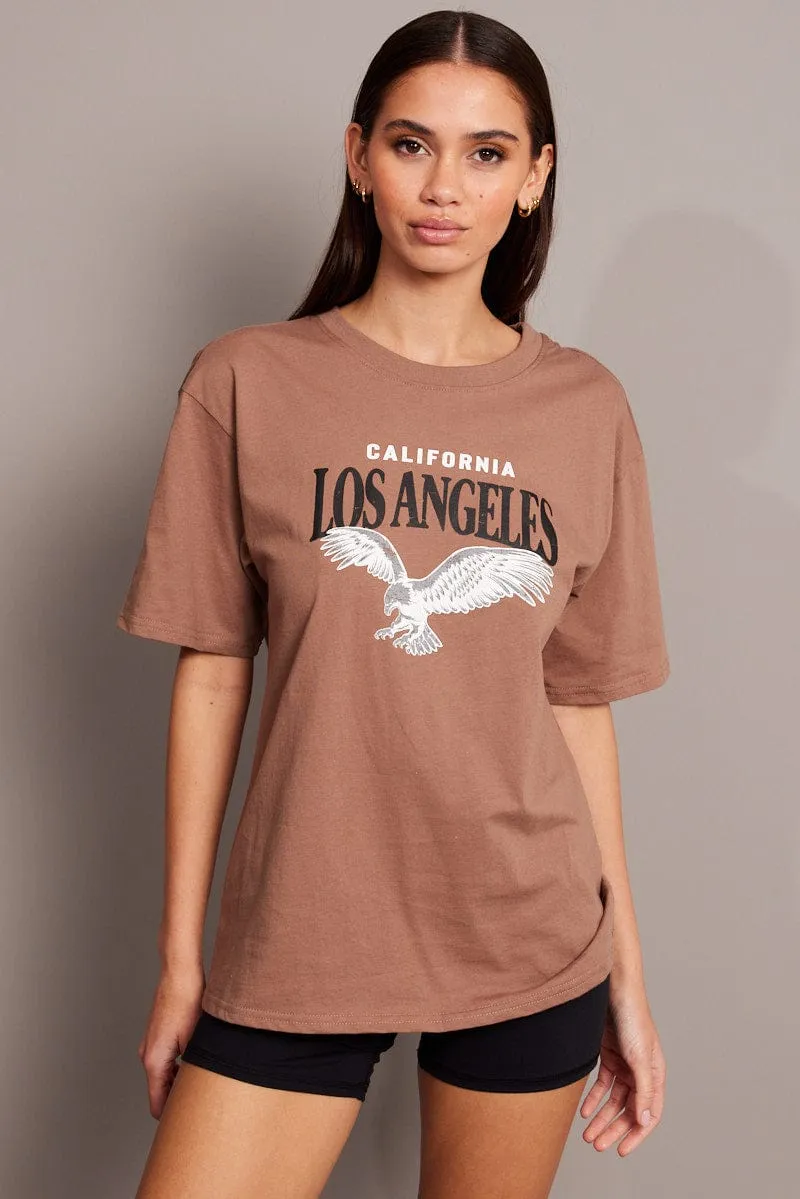 Brown Graphic Tee Short Sleeve Comfy Wear Modern Simplicity