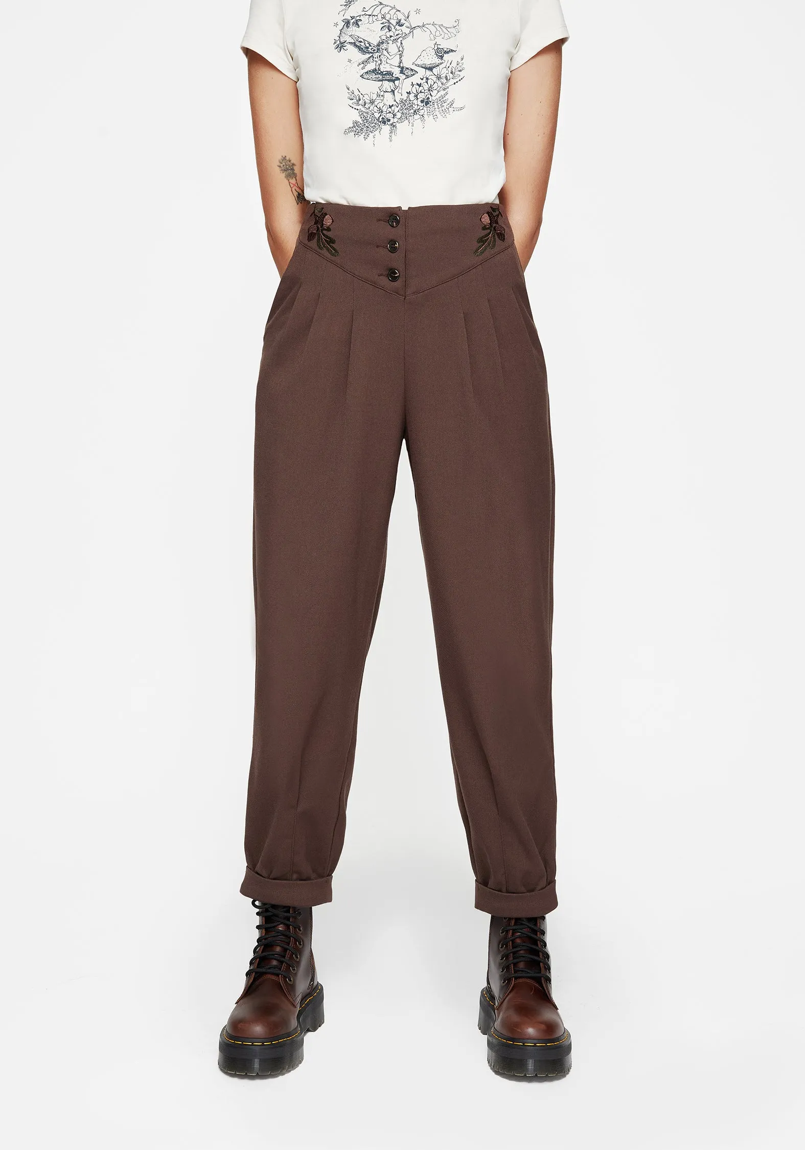 Refined fit Marwood Acorn Embroidered Button Up Waist Balloon Trouser