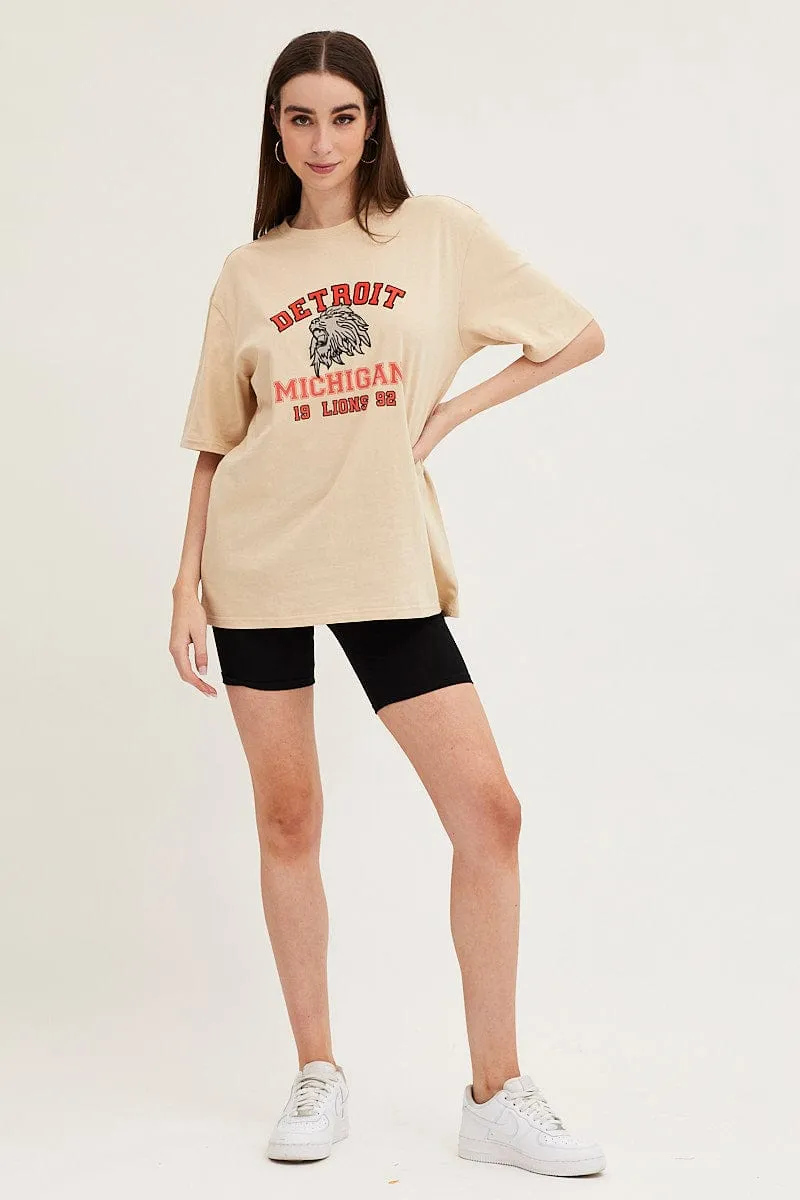 Beige Oversized T Shirt Double Stitched Seams