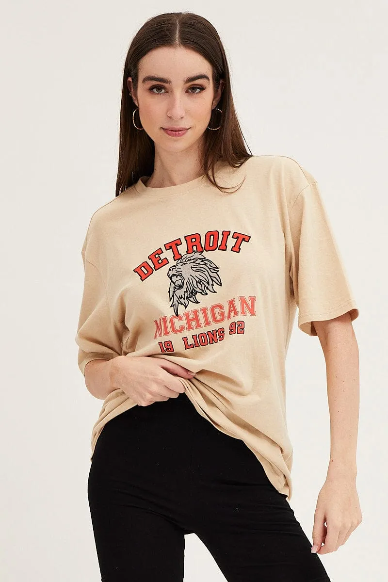 Beige Oversized T Shirt SoftTouchFinish futuristic