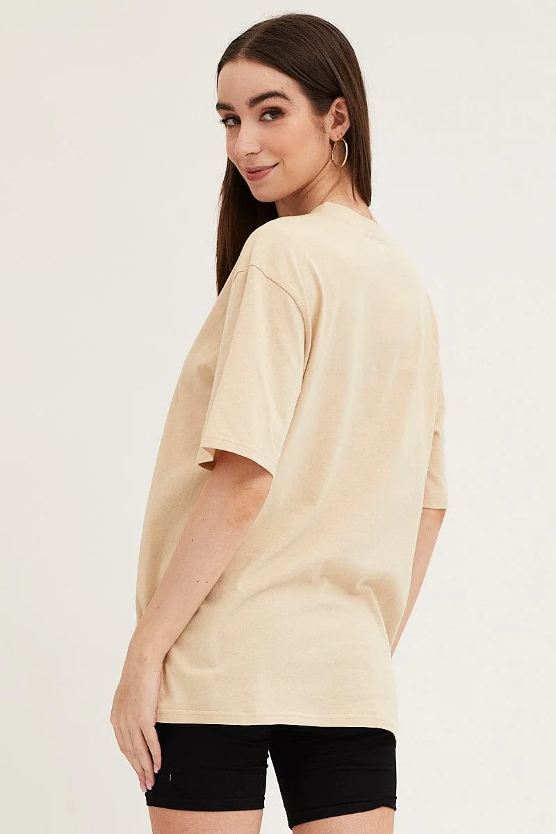 Tagless Comfort Comfy Comfort Beige Oversized T Shirt