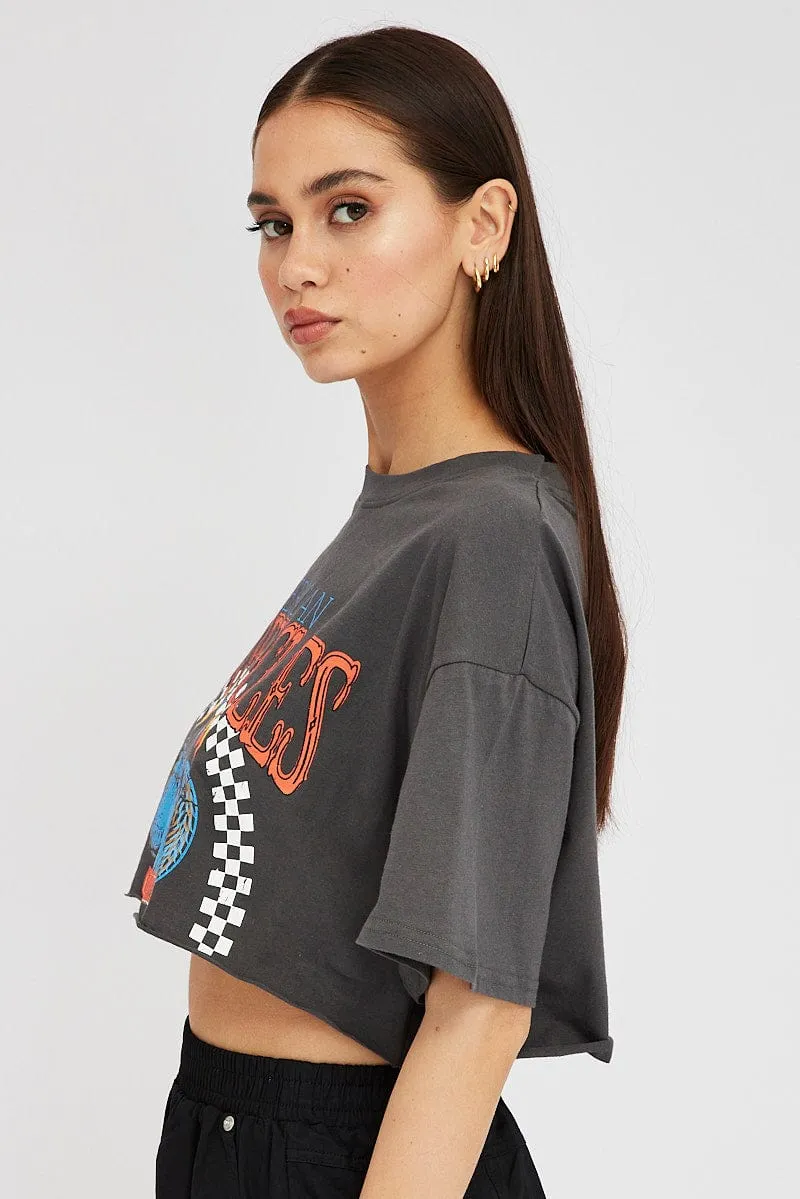 Soft Wear Grey Motocross Tee Biker Racing Graphic Crop T-shirt