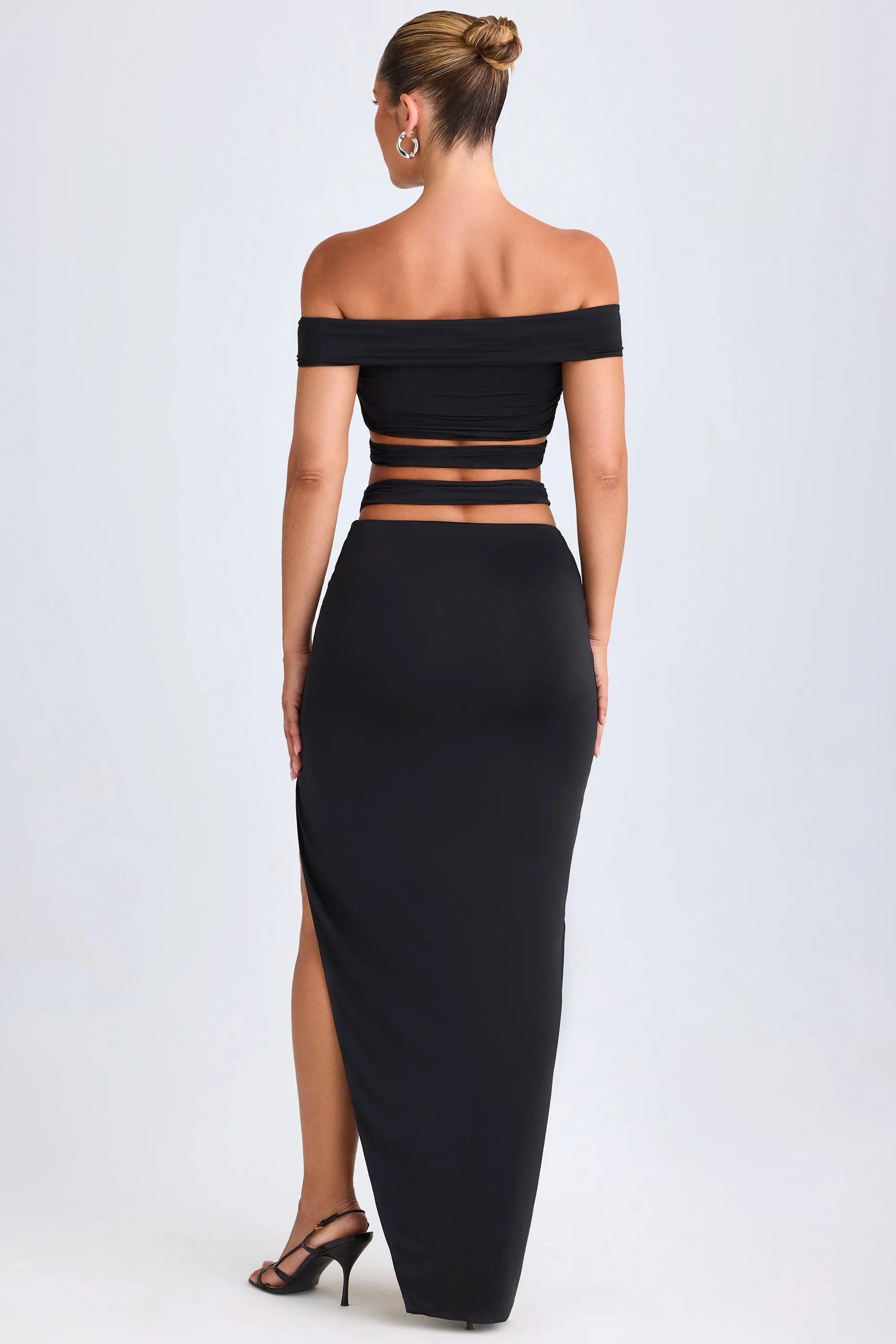 Asymmetric Cut-Out Maxi Skirt in Black Polished Style