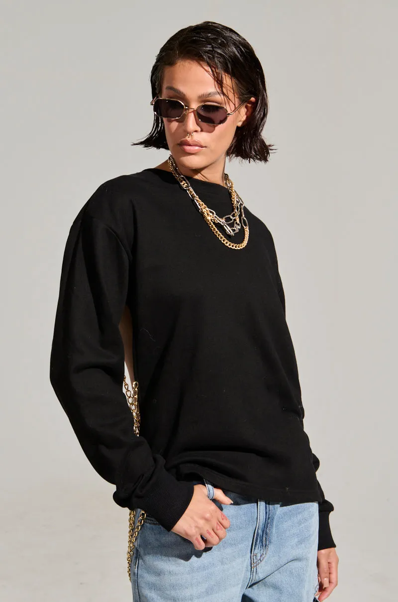OPEN BACK CHAIN DETAIL SWEATSHIRT product sustainable future