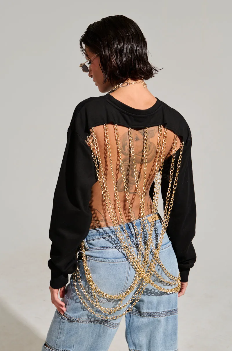 OPEN BACK CHAIN DETAIL SWEATSHIRT Fashion Flex Fashion Layers