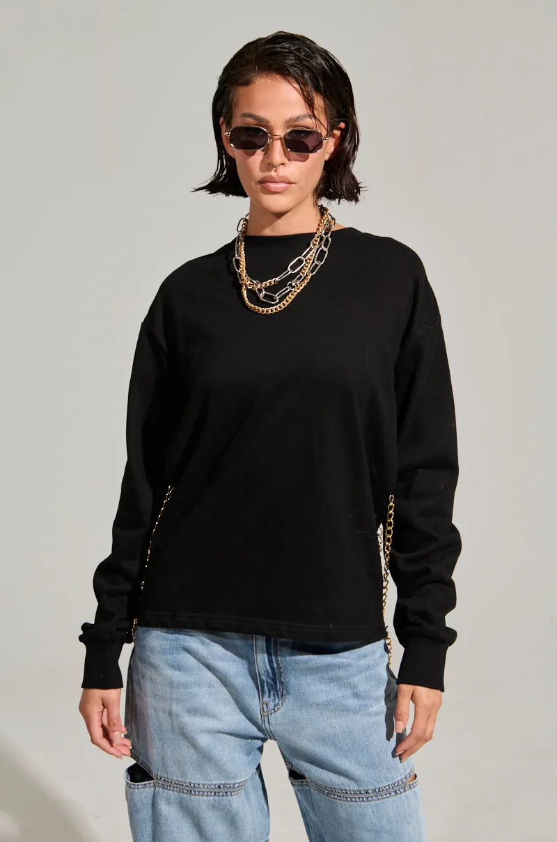 Satin Essential Clothing OPEN BACK CHAIN DETAIL SWEATSHIRT