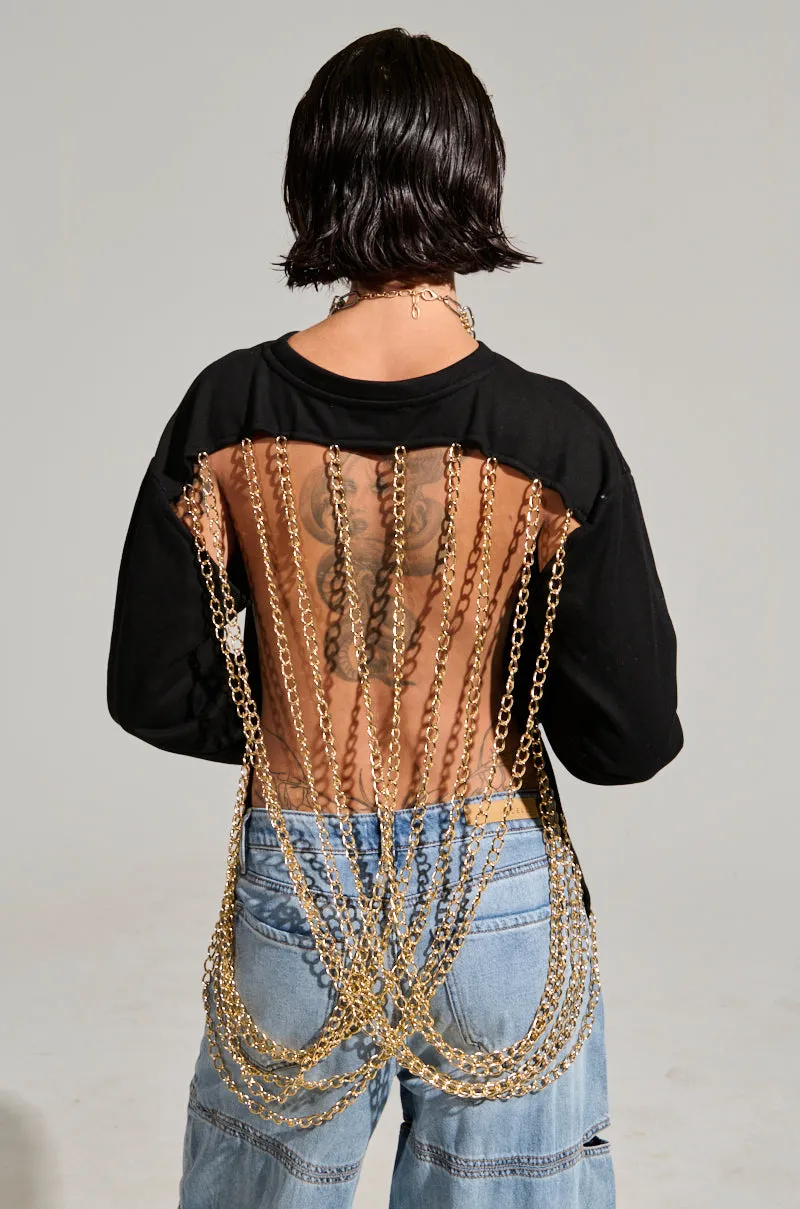 team wear product ethical sourcing OPEN BACK CHAIN DETAIL SWEATSHIRT