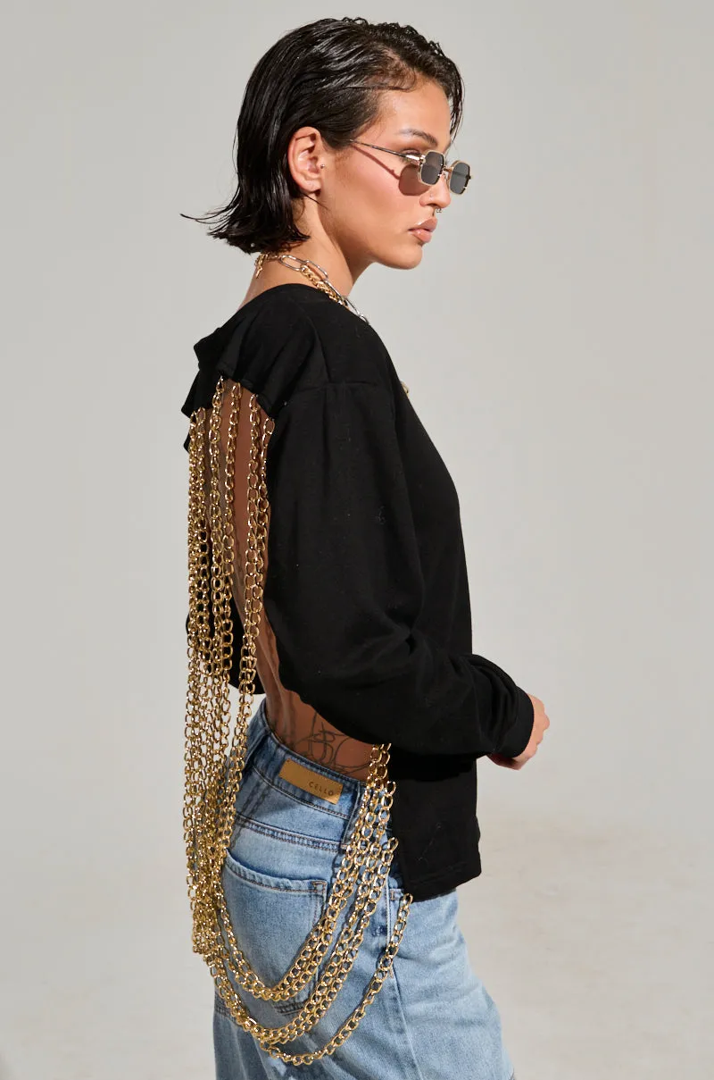 OPEN BACK CHAIN DETAIL SWEATSHIRT Warm Fashion