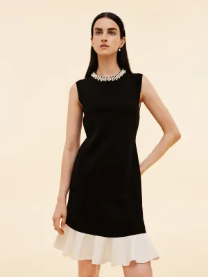Tencel Blend Beaded Neck Women Sleeveless Knit Mini Dress Pop Hot Youthful Fashion