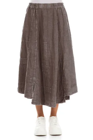 Ultra Comfort Minimalist Style Flared Off-Dye Truffle Linen Skirt