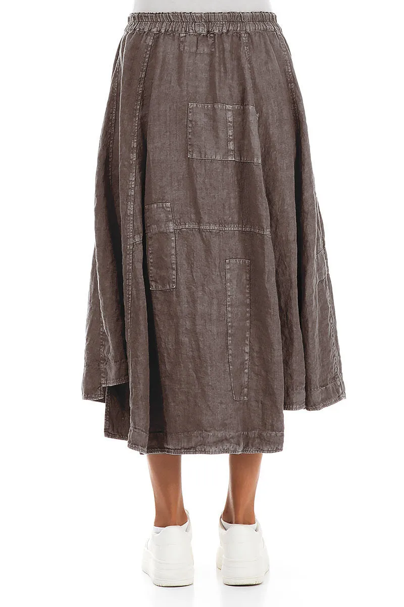 One size fits most Flared Off-Dye Truffle Linen Skirt