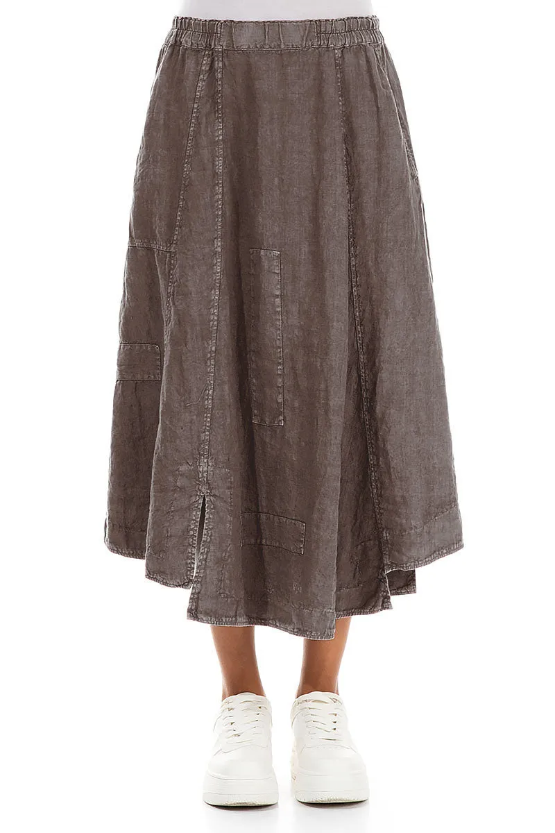 Ultra Comfort Minimalist Style Flared Off-Dye Truffle Linen Skirt