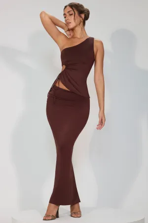 Limited Edition Vibrant Touch Slinky Jersey Asymmetric Waist Maxi Skirt in Espresso