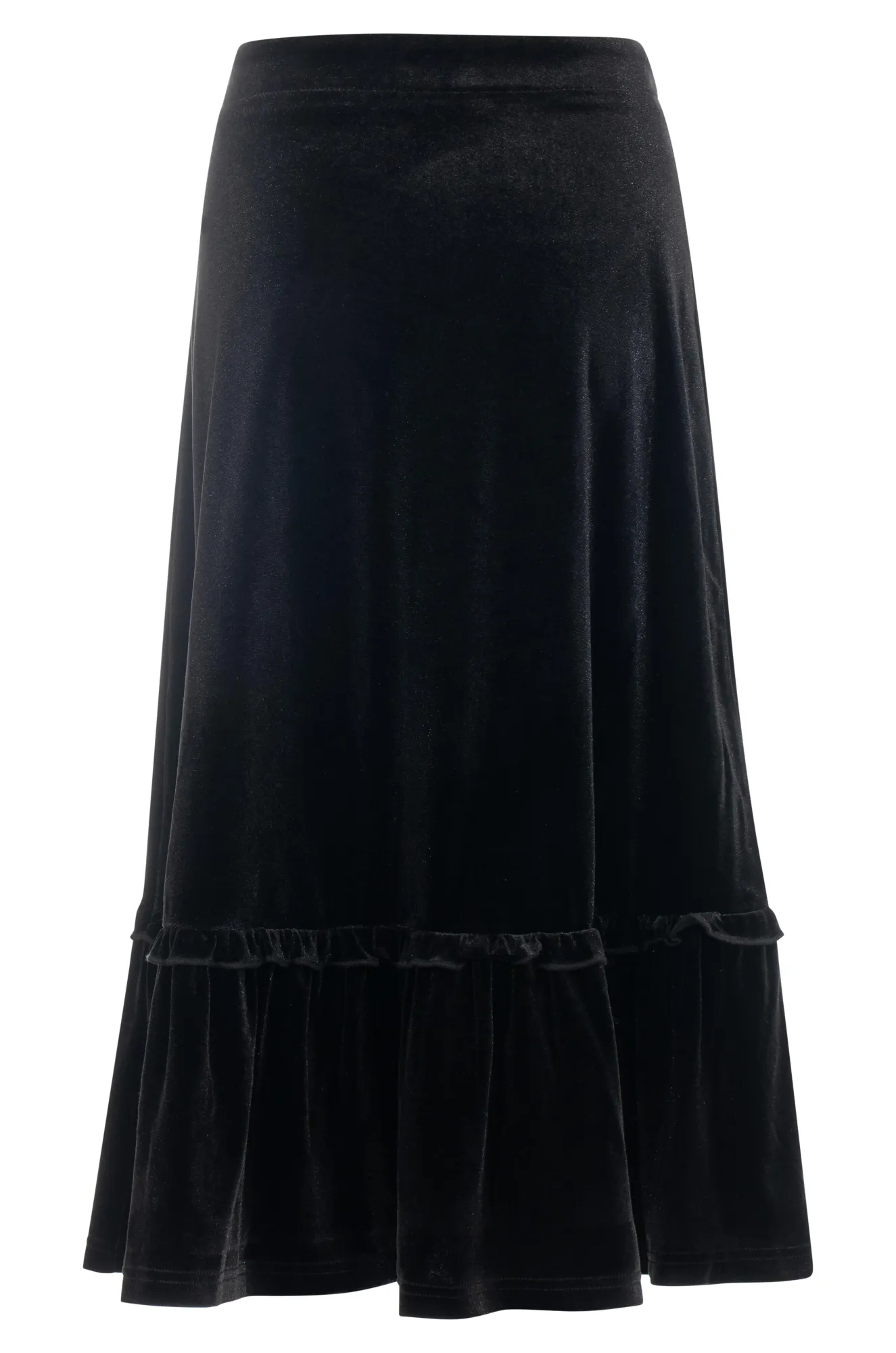 Black Velour pull on Skirt | Black | 8813ZZ Fashion Tones natural fiber