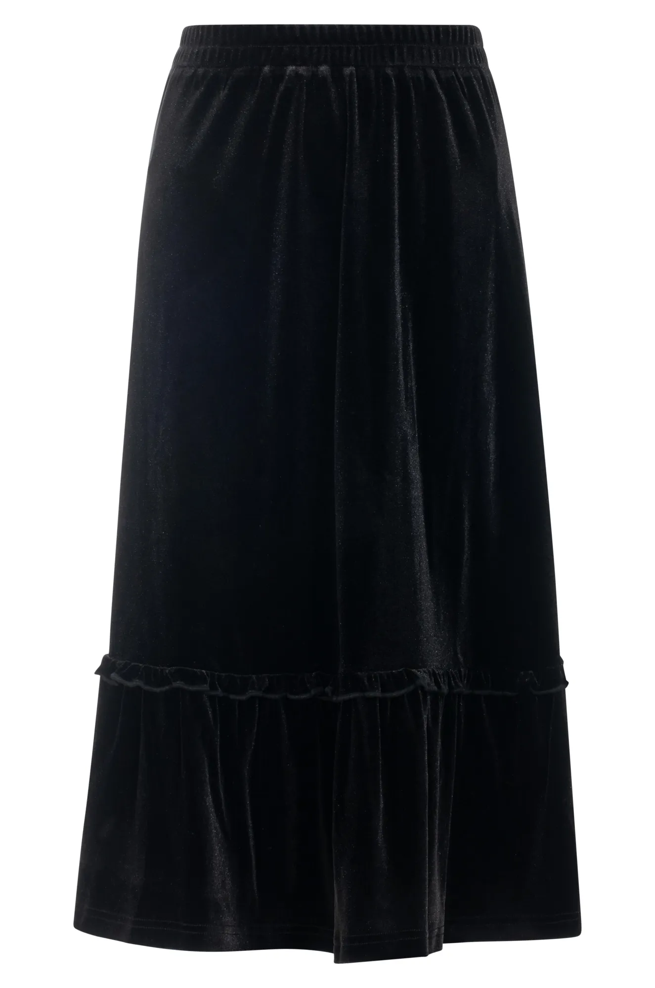 Frayed Finish Resort Vacation Black Velour pull on Skirt | Black | 8813ZZ