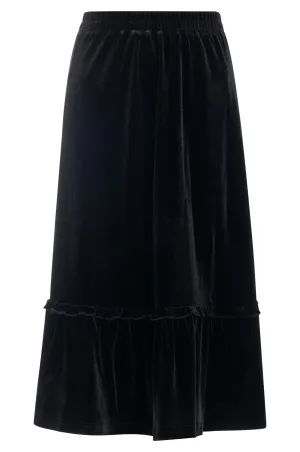 Frayed Finish Resort Vacation Black Velour pull on Skirt | Black | 8813ZZ