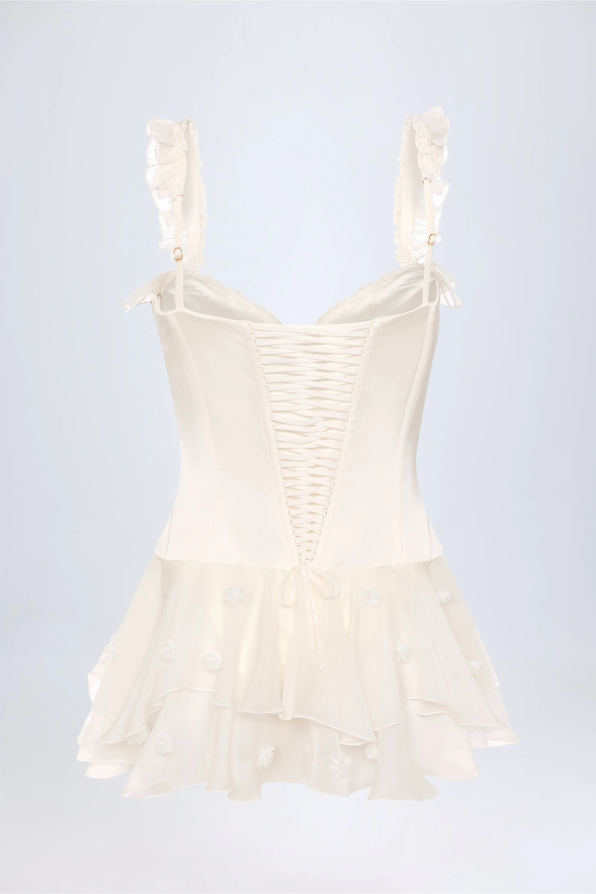 Ruffled Corset Bodysuit in White SplitHemDesign