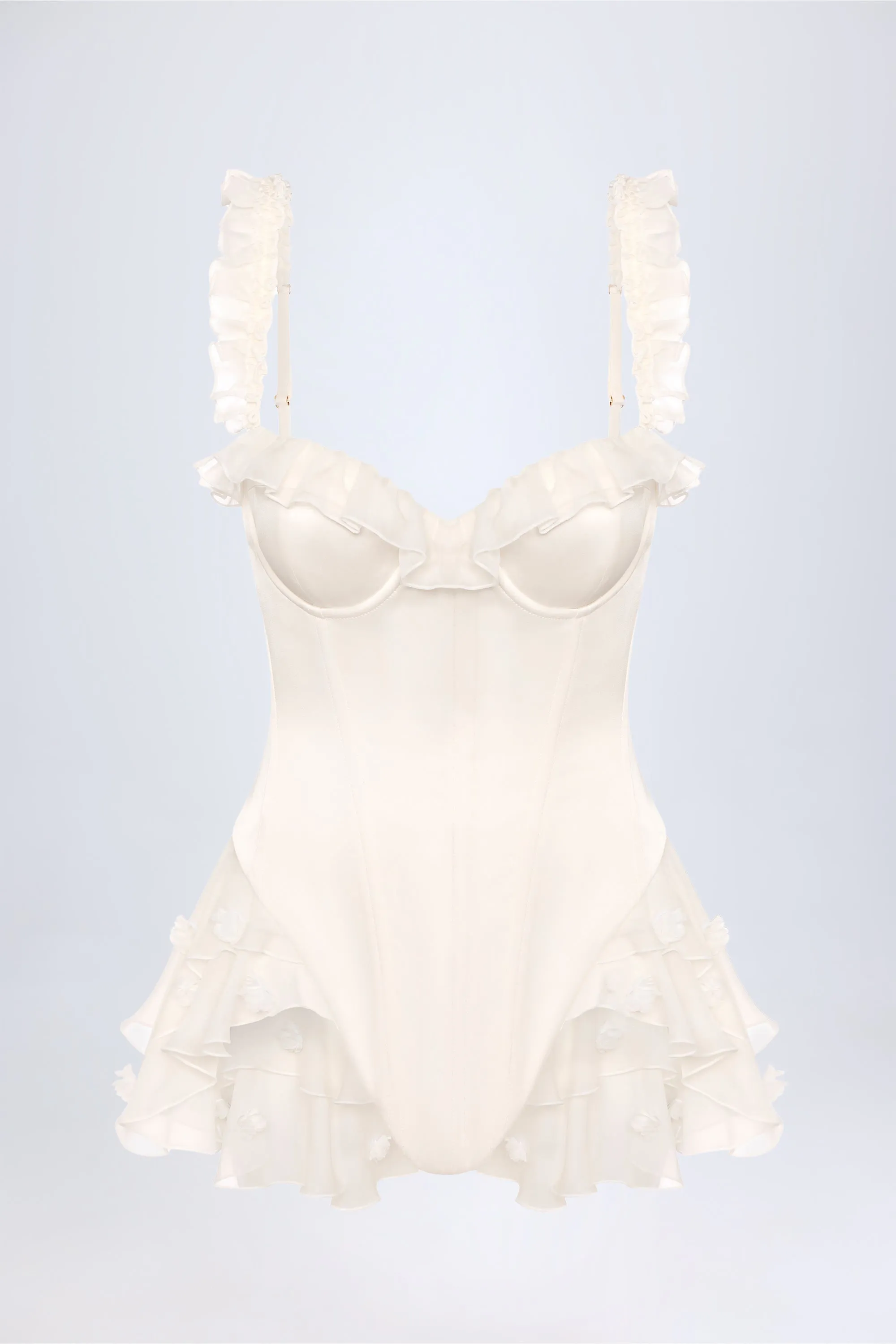 Wind Ease premium fabric Ruffled Corset Bodysuit in White