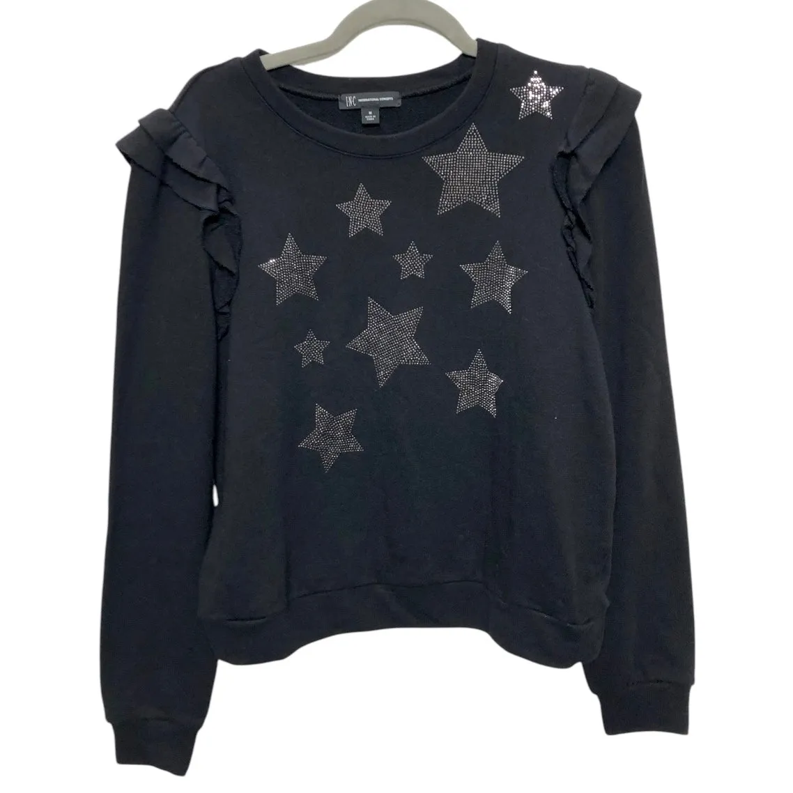 Sweatshirt Crewneck By International Concepts In Black, Size:M Collapsible Hood Clean Cut