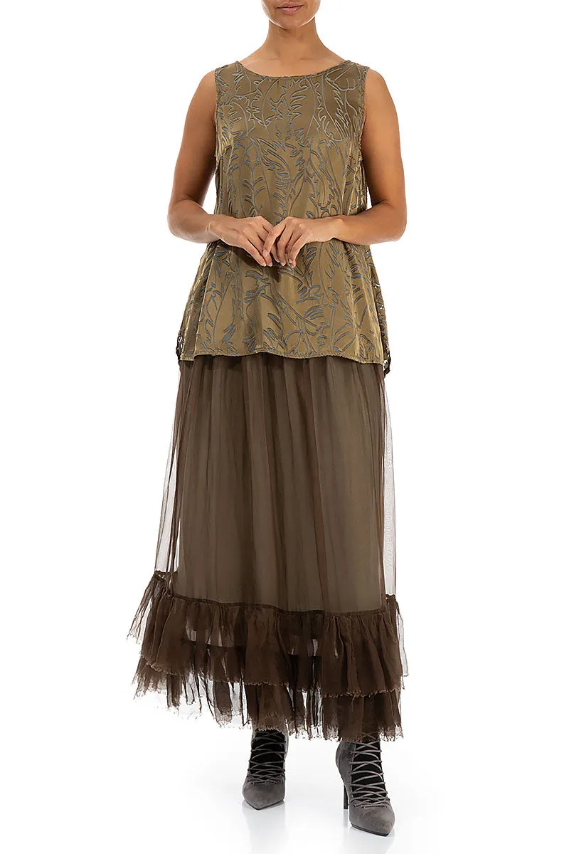 Wool blend Sporty Casual Ruffled Silver Sage Silk Chiffon Skirt