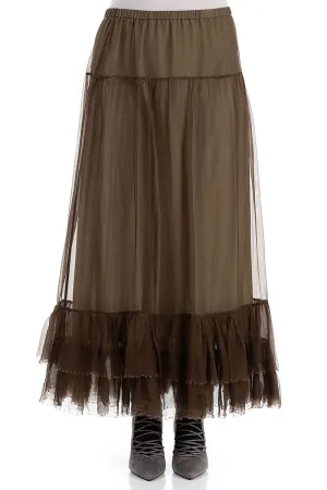 Ruffled Silver Sage Silk Chiffon Skirt Spring Must Have Performance Wear