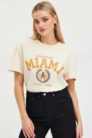 Beige Graphic T-Shirt Short Sleeve Stylish Look