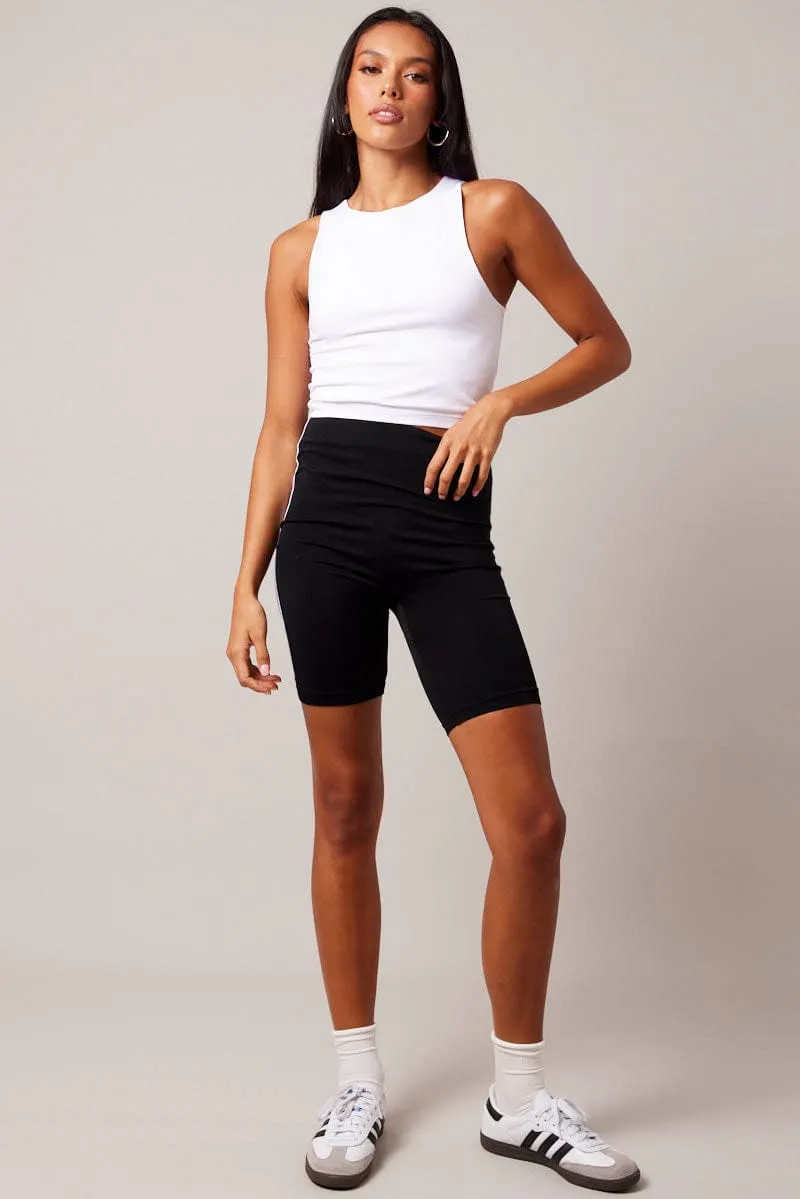 Anti Pilling Technology Fast Absorption Textile Black Bike Shorts Seamless Side Stripe