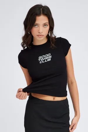 Stylish Day Wear Travel Fashion Black Graphic Tee Short sleeve Long Line