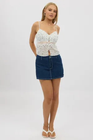 Side Pockets Denim Micro Skort Skirt Low Rise