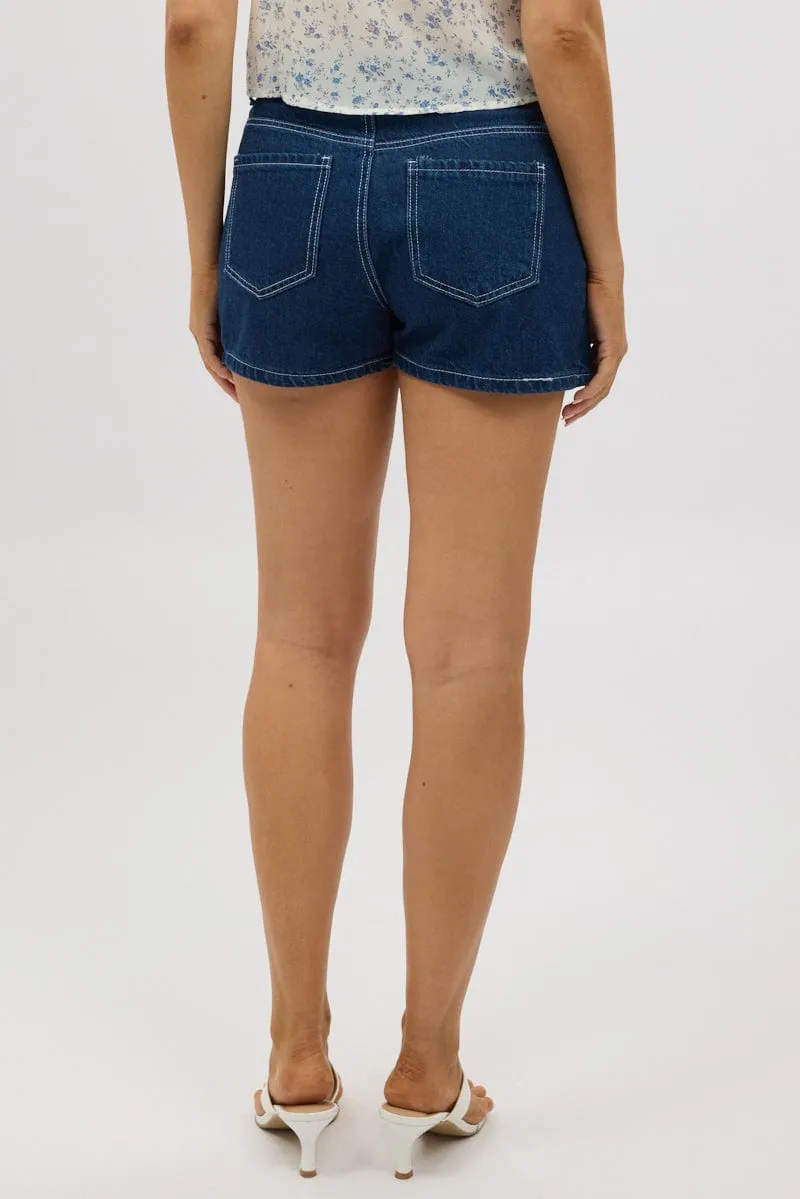 Hand Stitched Denim Micro Skort Skirt Low Rise