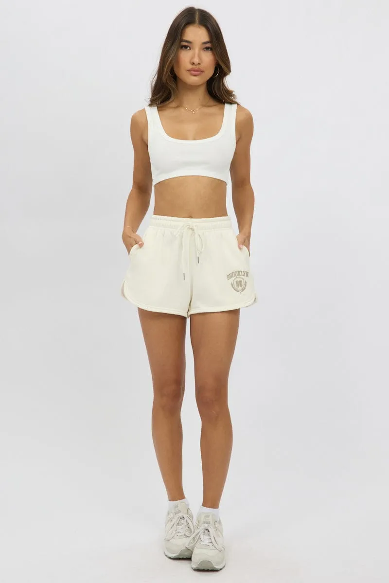 White Track Shorts Mid Rise soccer shorts