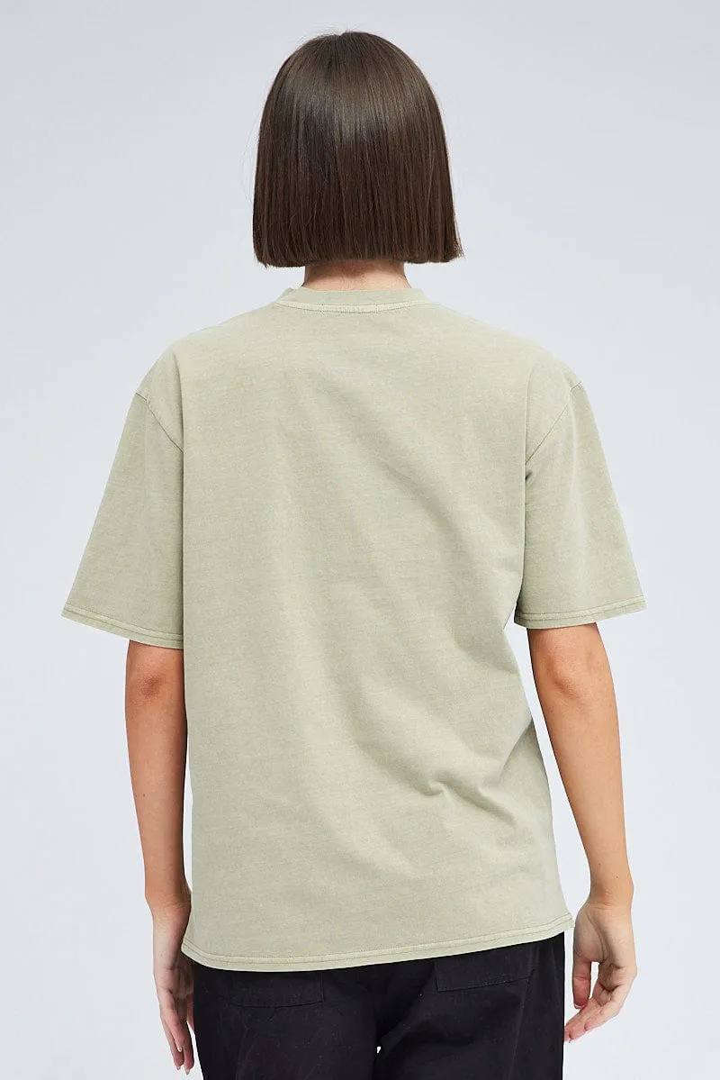 Timeless Must-Have Green Graphic Tee Short Sleeve Round Neck
