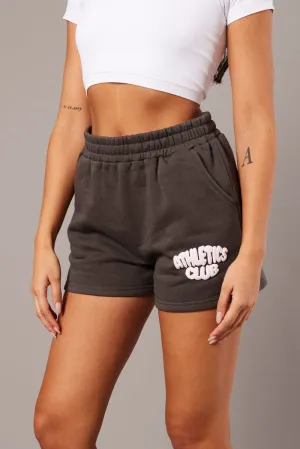 Beachwear Grey Track Shorts High Rise Elastic Waist