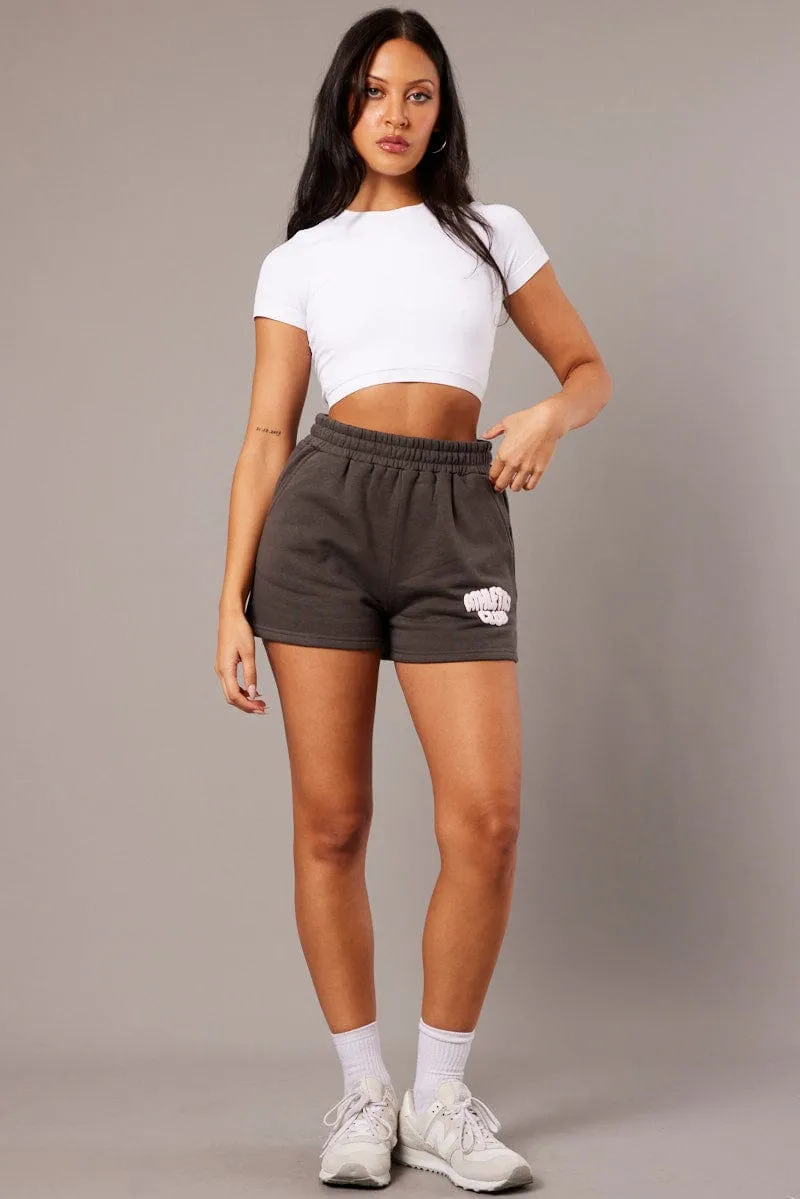 Grey Track Shorts High Rise Elastic Waist Frictionless Movement