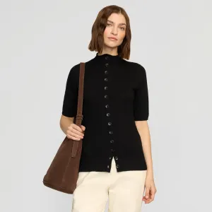Charlotte Wool Button Short-Sleeve Sweater Essential Wardrobe