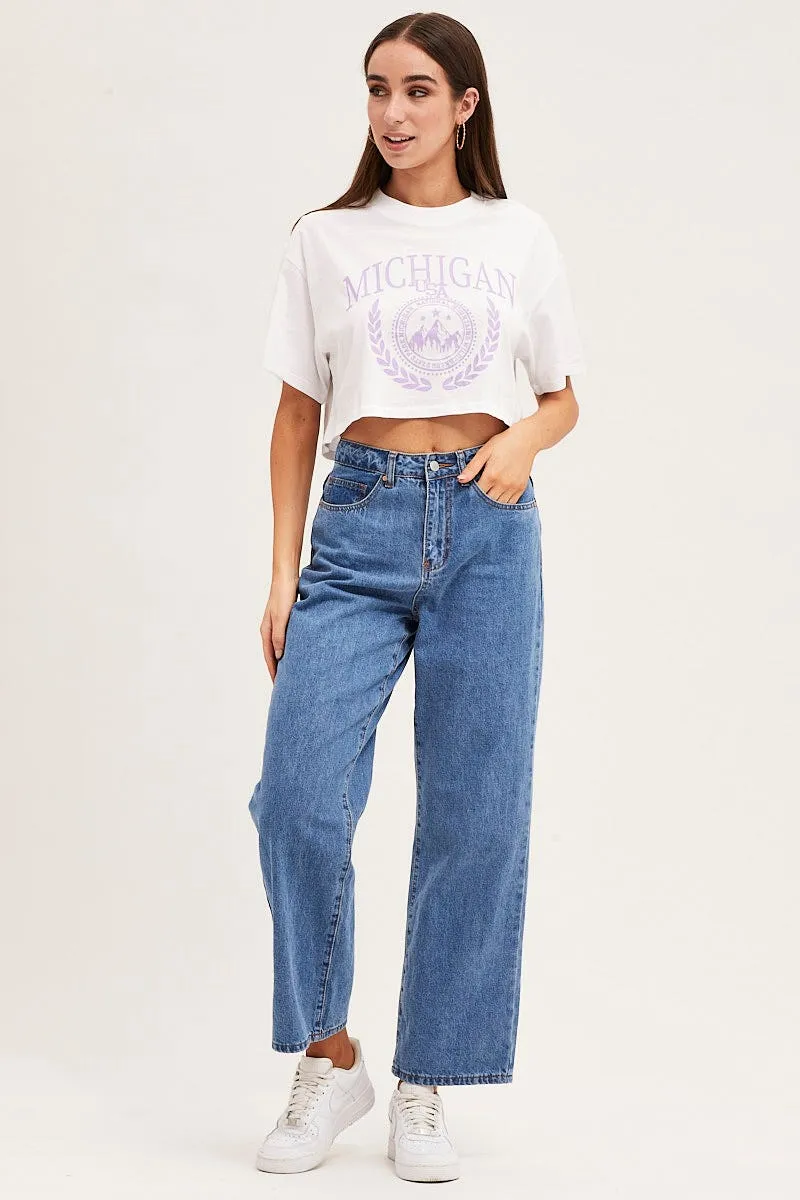 White Crew Cropped Graphic T-Shirt Slim fit sleekness Snag Resistant Surface