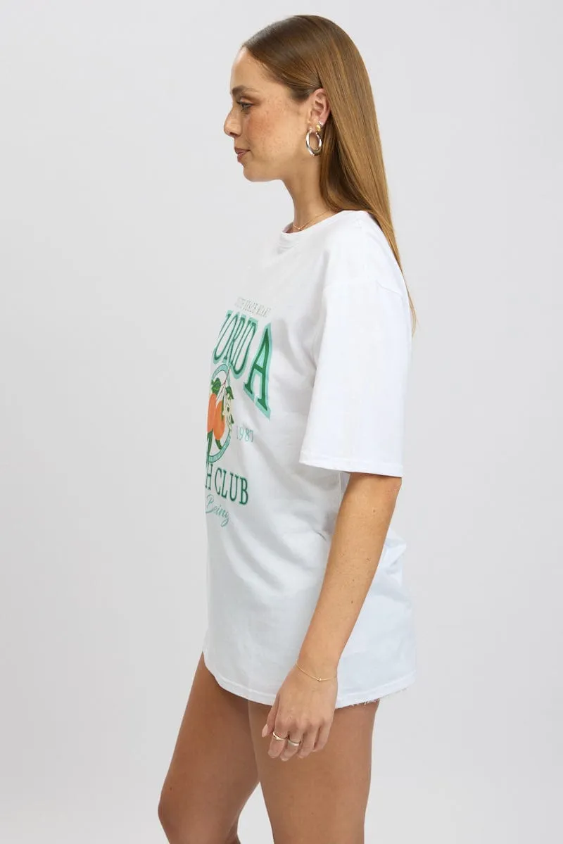 elastic waistband White Graphic Tee Short Sleeve