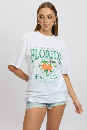 Floral Print White Graphic Tee Short Sleeve