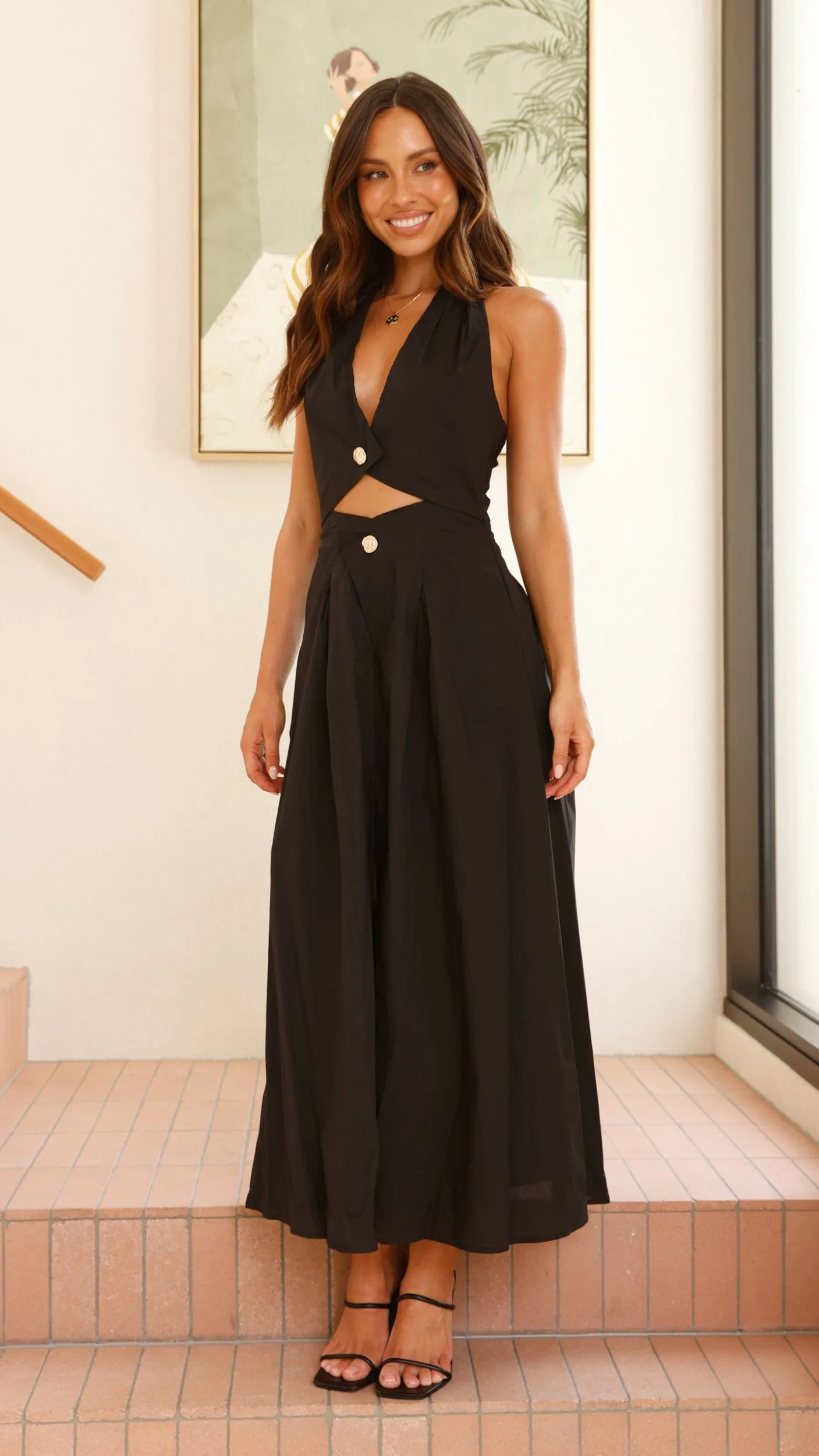 Wesley Halter Neck Maxi Dress - Black Shell Beach